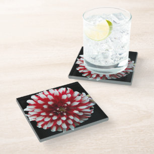 Dessous-de-verre En Verre Dahlia fleur rouge et blanc