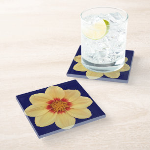 Dessous-de-verre En Verre Dahlia jaune sur Floral bleu