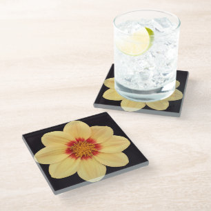 Dessous-de-verre En Verre Dahlia jaune sur Floral noir