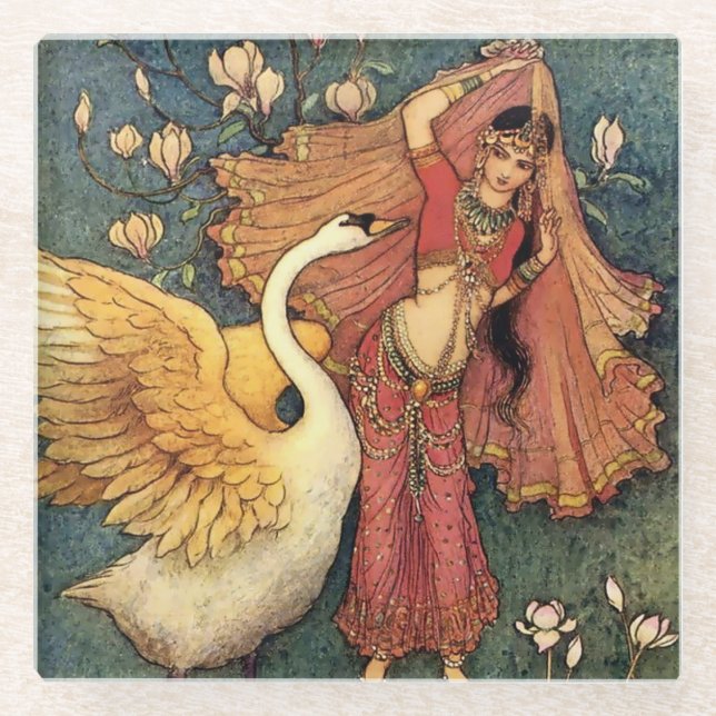 Dessous-de-verre En Verre “Damayanti and the Swan” by Warwick Goble (Devant)