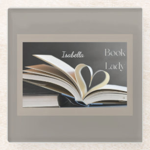 Dessous-de-verre En Verre Dame du Livre, Cadeau Personnalisé de Lecture pour