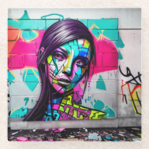 Dessous-de-verre En Verre Dame jolie Art urbain Graffiti coloré