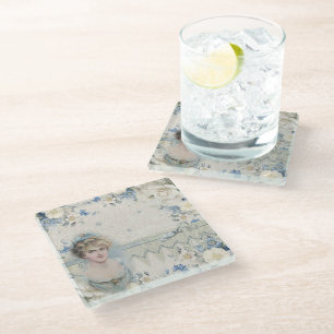 Dessous-de-verre En Verre Dame victorienne vintage shabby chic avec des fleu