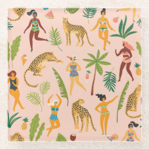 Dessous-de-verre En Verre Danseuses, Leopards Motif Vintage.