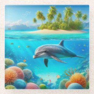 Dessous-de-verre En Verre Dauphin sous-marin coloré tropical/hawaïen