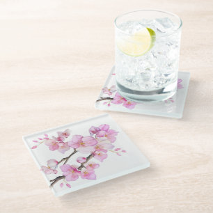 Dessous-de-verre En Verre De magnifiques fleurs de cerisier rose à l'aquarel