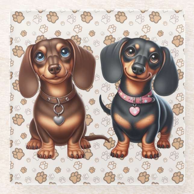 Dessous-de-verre En Verre De mignons amis dachshund (Devant)