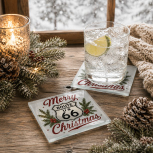 Dessous-de-verre En Verre Décoration de boisson de Noël Route 66 classique