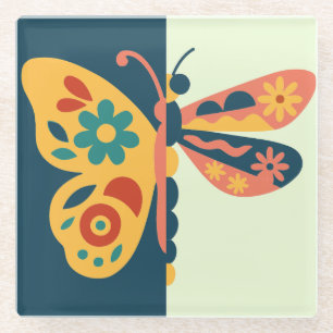 Dessous-de-verre En Verre Décoration papillon colorée avec éléments floraux