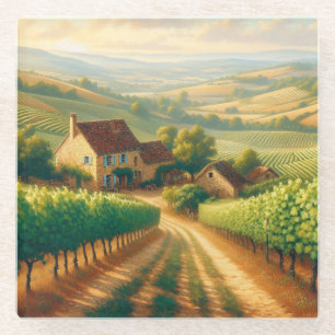 Dessous-de-verre En Verre Découpage de peinture à l'huile de vignoble frança