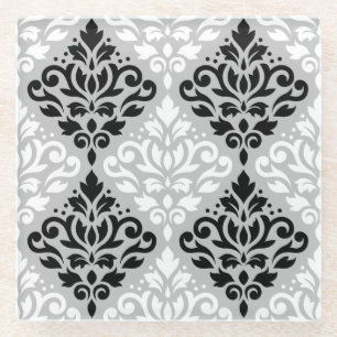 Dessous-de-verre En Verre Défiler Damask Ptn B&W sur Grey