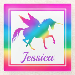 Dessous-de-verre En Verre Dégradé de licorne arc-en-ciel pour enfants en sil