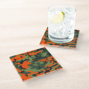 Dessous-de-verre En Verre Déguisement camouflage orange et vert, Militaire,
