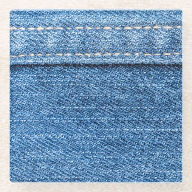 Dessous-de-verre En Verre Dénim Bleu : Jeans Classique Texture. (Devant)