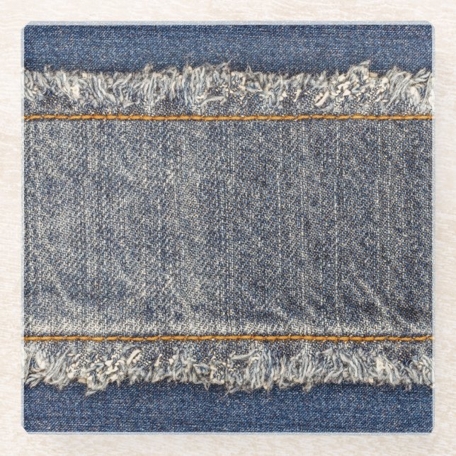 Dessous-de-verre En Verre Denim Blue Jeans : Décontracté Double Patch (Devant)