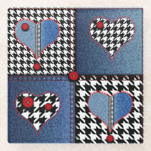 Dessous-de-verre En Verre Denim Patchwork : Motif en tissu transparent