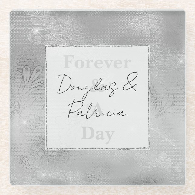 Dessous-de-verre En Verre Dentelle argentée chic (Devant)