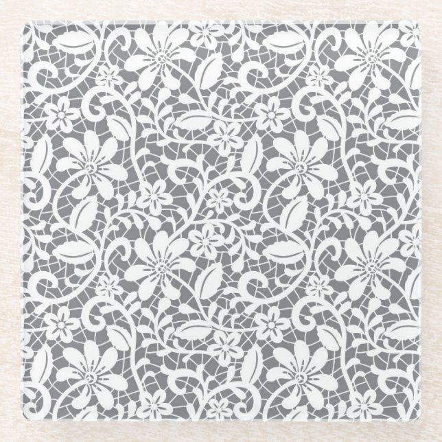 Dessous-de-verre En Verre Dentelle blanche 1 (Devant)