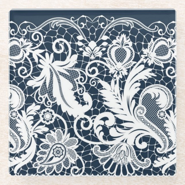 Dessous-de-verre En Verre Dentelle blanche 2 (Devant)