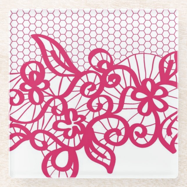 Dessous-de-verre En Verre Dentelle rouge (Devant)