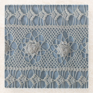 Dessous-de-verre En Verre Dentelle vintage : petites roses blanches.