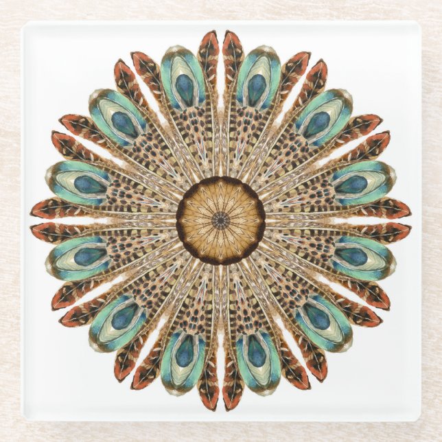 Dessous-de-verre En Verre Dentelles Mandala Aquarelle : Dentelles naturelles (Devant)