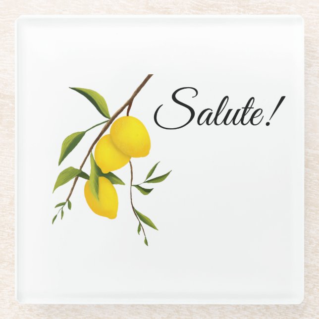 Dessous-de-verre En Verre Design de branche de citron avec Salute ! (Devant)