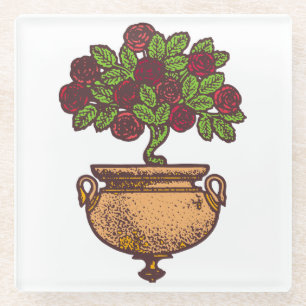 Dessous-de-verre En Verre Design fleuri vintage Art Nouveau rose