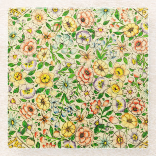 Dessous-de-verre En Verre Design floral traditionnel indien de printemps
