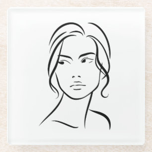 Dessous-de-verre En Verre Dessin à visage féminin d'une ligne 4