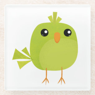 Dessous-de-verre En Verre Dessin animé d'oiseau vert