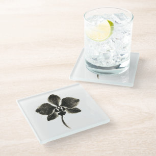 Dessous-de-verre En Verre Dessin au trait de l'orchidée – Dessin floral à l'