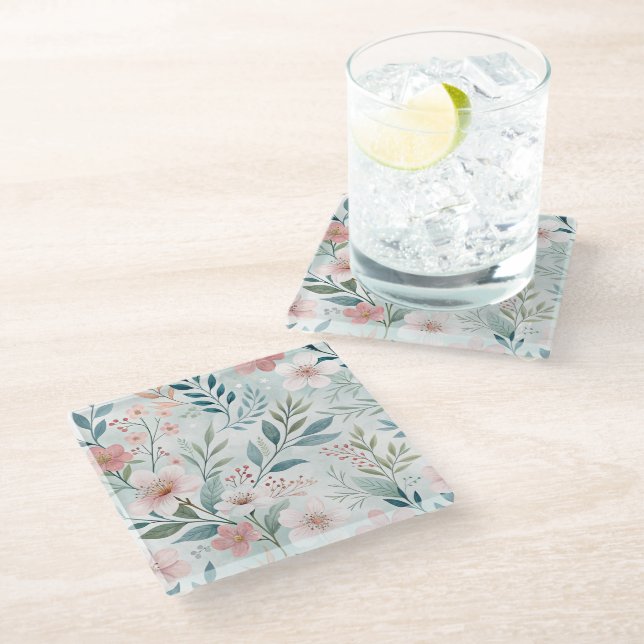 Dessous-de-verre En Verre Dessin de motif de fleurs Pastel (Incliné)