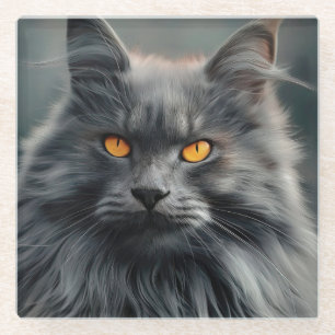 Dessous-de-verre En Verre Dessin de portrait de chat majestueux à poils long