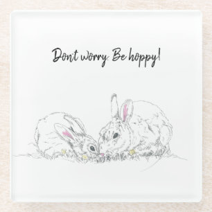 Dessous-de-verre En Verre Dessin d'encre de lapin mignonne Ne vous inquiét