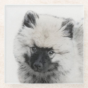 Dessous-de-verre En Verre Dessin Keeshond Chiot - Joli dessin original Chien