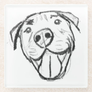 Dessous-de-verre En Verre dessin pitbull simple amoureux des chiens noir bla