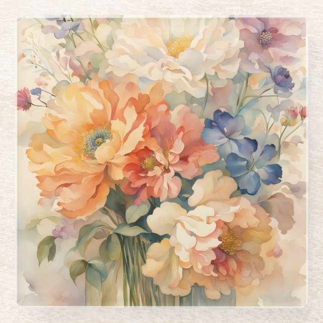 Dessous-de-verre En Verre dessous de plat fleurs (Devant)