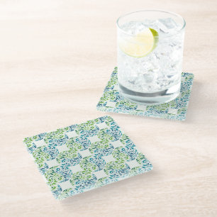 Dessous-de-verre En Verre Dessous de verre à motif de fleurs de teal vert