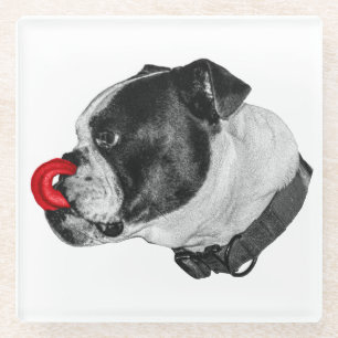 Dessous-de-verre En Verre Dessous de verre accent rouge Bulldog