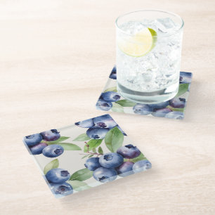 Dessous-de-verre En Verre Dessous de verre aux bleuets à l'aquarelle de char