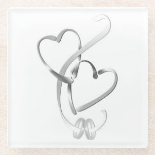 Dessous-de-verre En Verre dessous de verre "BANDES MARIAGES AVEC COEUR"