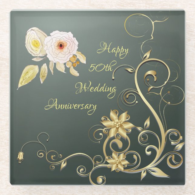Dessous-de-verre En Verre Dessous de verre-cadeau du cinquantième Mariage an (Devant)