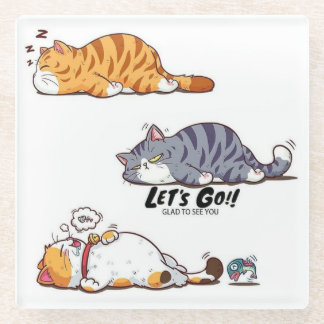 Dessous-de-verre En Verre Dessous de verre Cartoon Cats "C'EST PARTI !!"