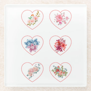 Dessous-de-verre En Verre Dessous de verre Coeurs avec fleurs