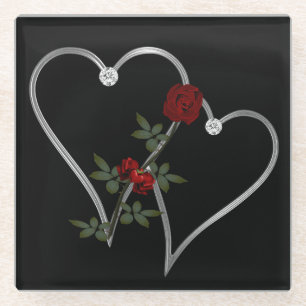Dessous-de-verre En Verre Dessous de verre/coeurs et roses en verre