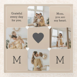 Dessous-de-verre En Verre Dessous de verre Collage photo avec message de coe