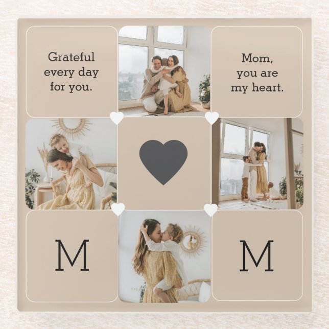 Dessous-de-verre En Verre Dessous de verre Collage photo avec message de coe (Devant)