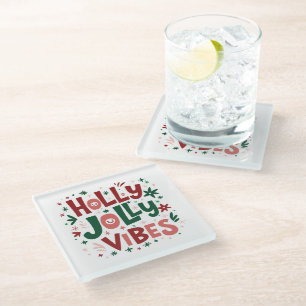 Dessous-de-verre En Verre Dessous de verre de Noël Holly Jolly Vibes