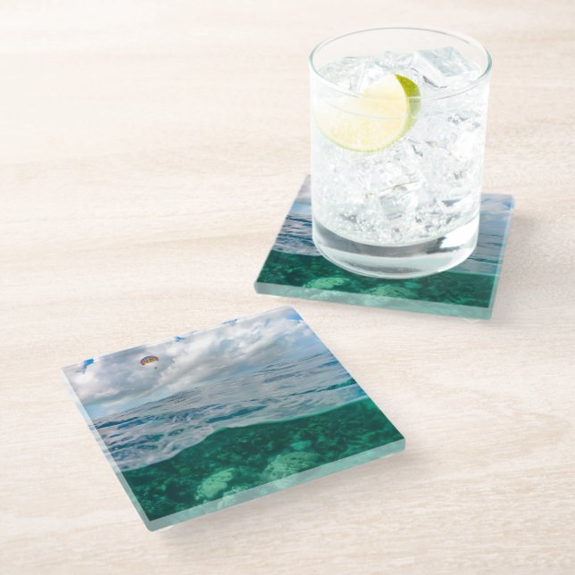 Dessous-de-verre En Verre Dessous de verre de Parasail Océanique Turks & Cai (Incliné)
